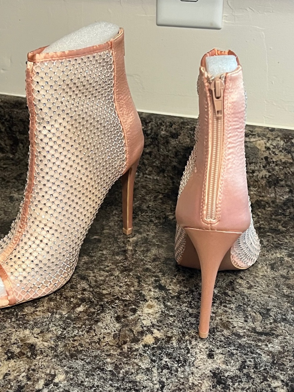New, never worn, HAKKA Mesh Rhinestone Stiletto Heels